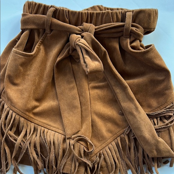 Mia Belle Girls Brown Fringe Suede Shorts - Picture 3 of 5
